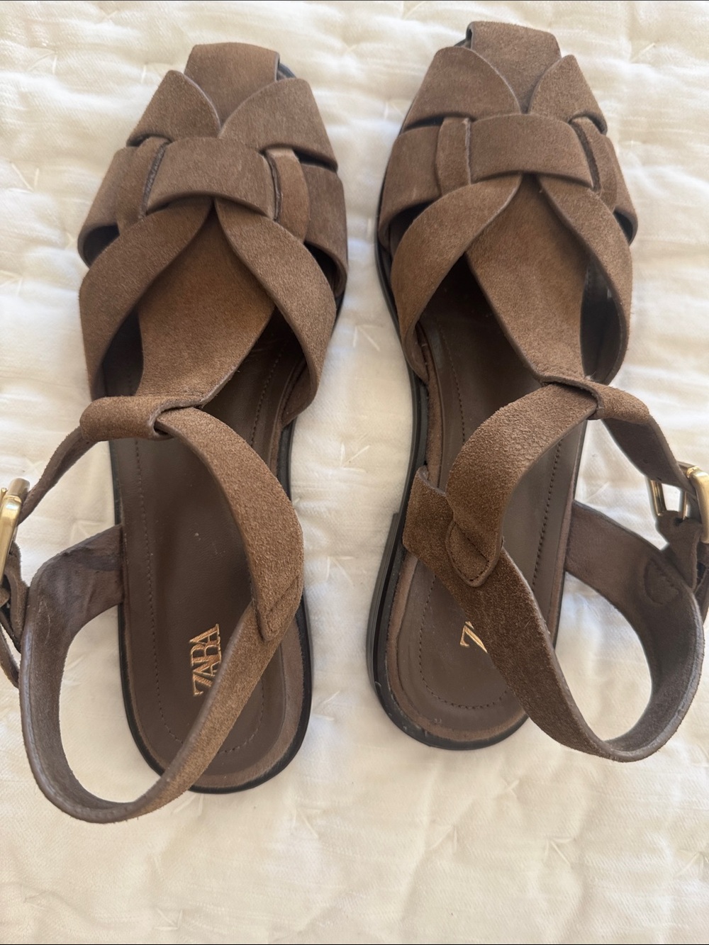 Zara Brown Suede Woven Ankle-Strap Sandals- never worn!